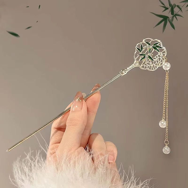 Retro Chinese Style Tassel Hair Clip for Women Hair Stick Pins Flower Handmade Hairpins Charm Jewelry Accessories Hair Ornaments