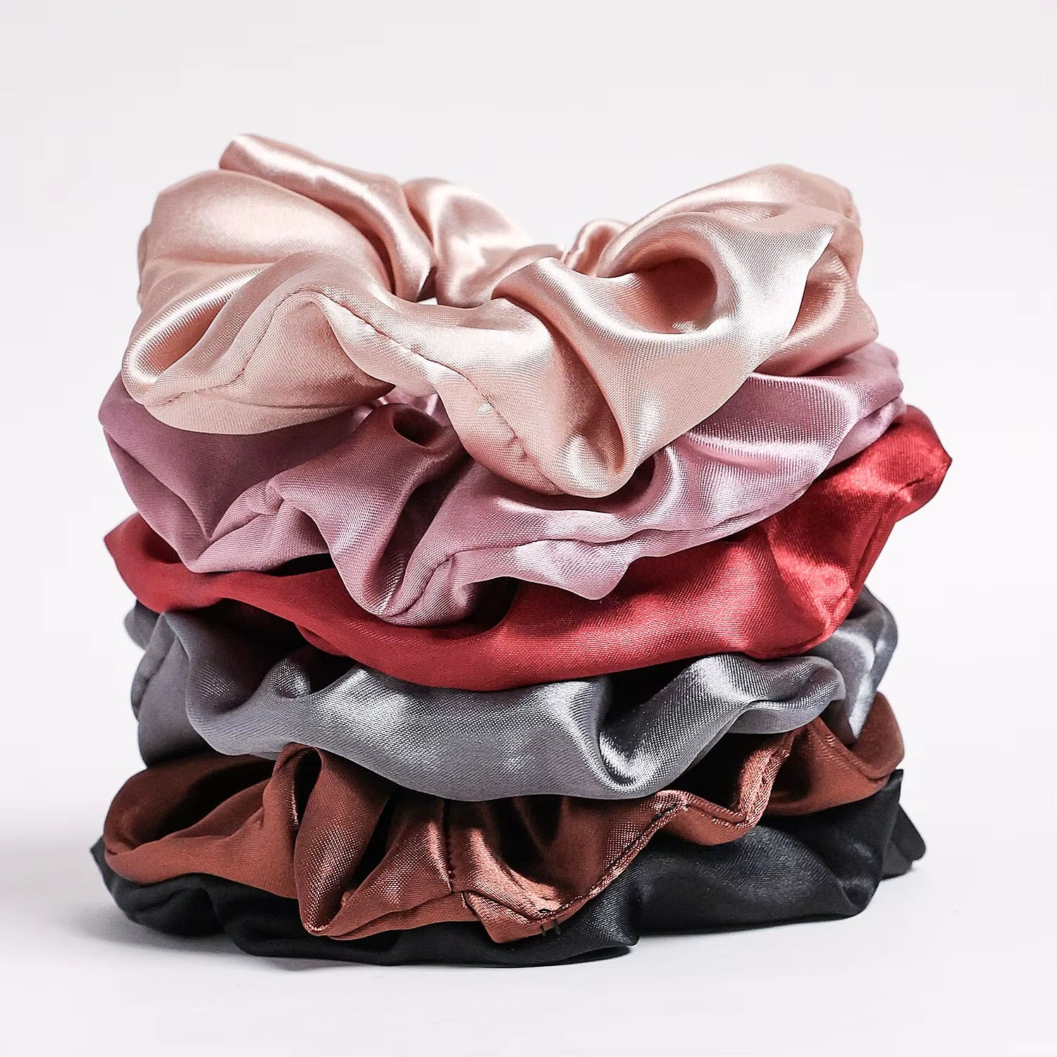 6-Piece Women'S Pure Color Satin Large Scrunchie Daily Simple Atmospheric Set