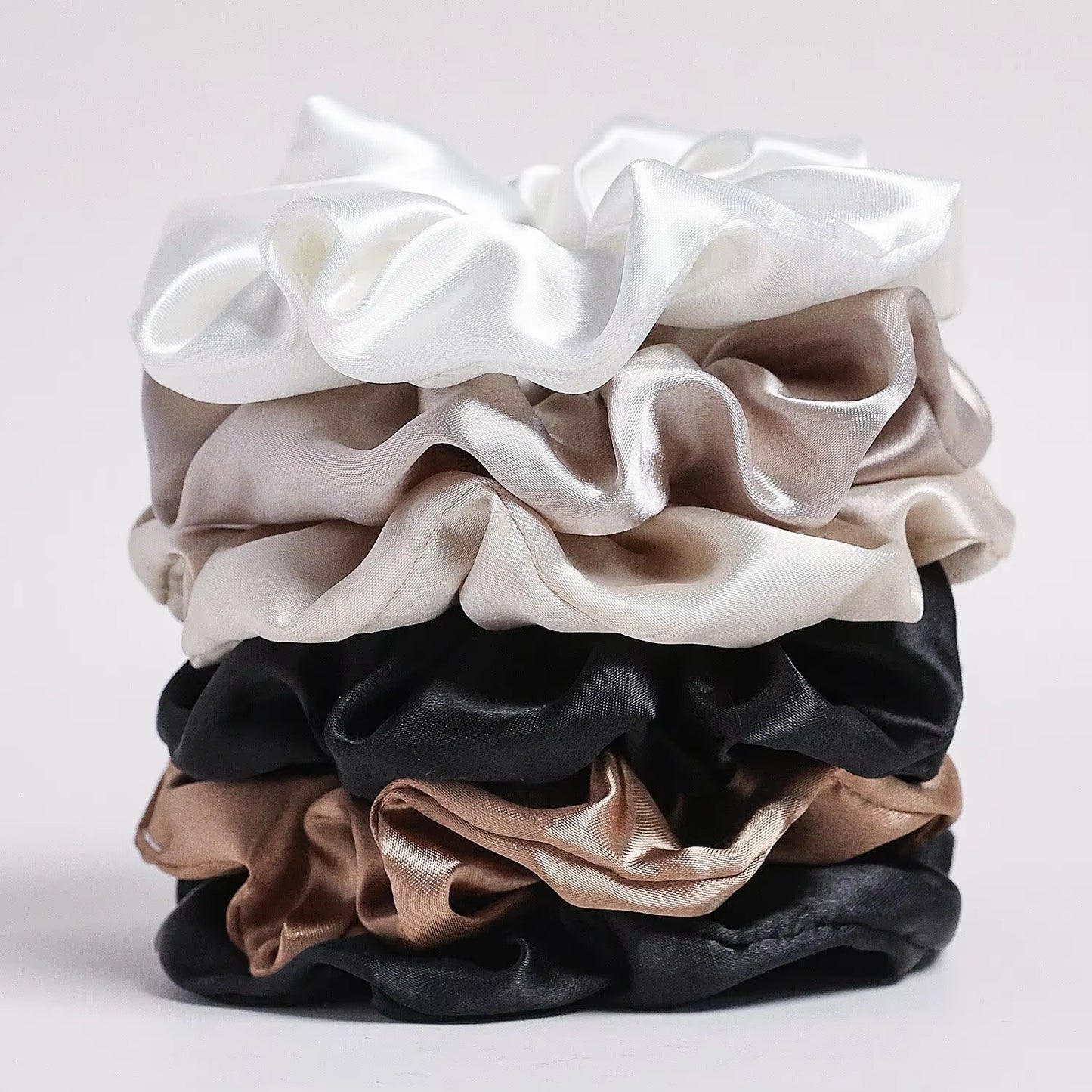 6-Piece Women'S Pure Color Satin Large Scrunchie Daily Simple Atmospheric Set