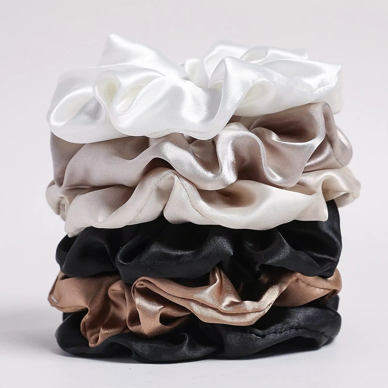 6-Piece Women'S Pure Color Satin Large Scrunchie Daily Simple Atmospheric Set