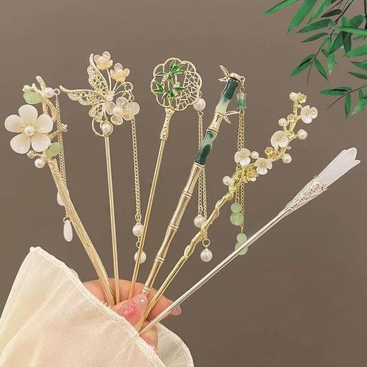 Retro Chinese Style Tassel Hair Clip for Women Hair Stick Pins Flower Handmade Hairpins Charm Jewelry Accessories Hair Ornaments