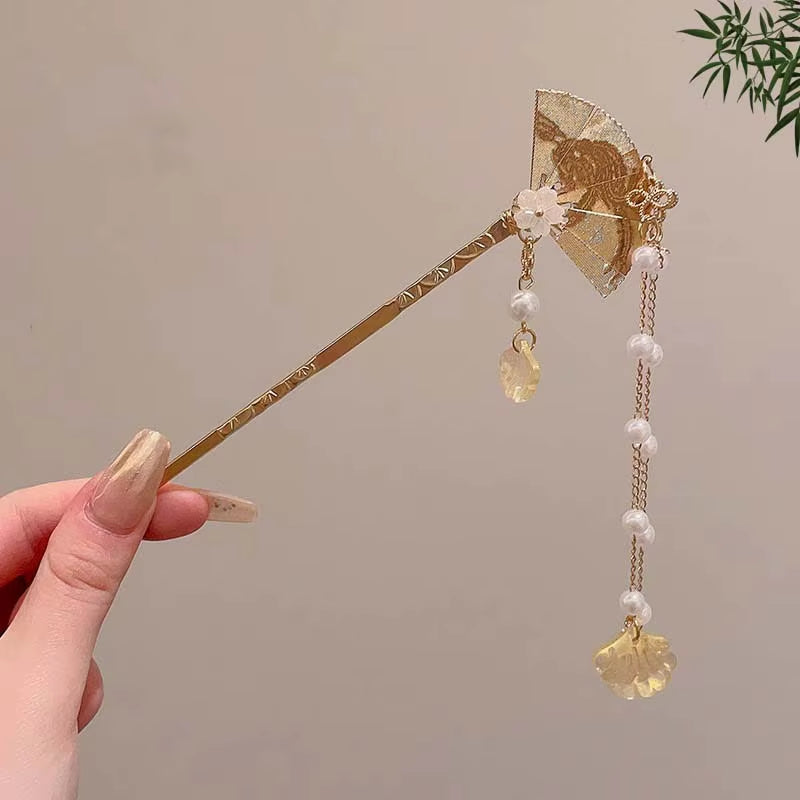 Retro Chinese Style Tassel Hair Clip for Women Hair Stick Pins Flower Handmade Hairpins Charm Jewelry Accessories Hair Ornaments