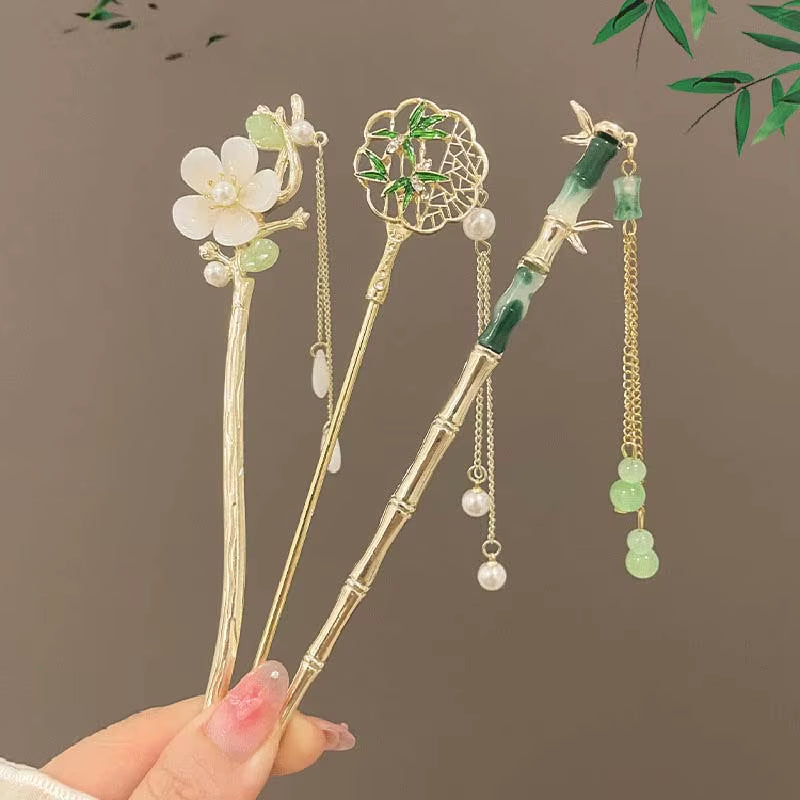 Retro Chinese Style Tassel Hair Clip for Women Hair Stick Pins Flower Handmade Hairpins Charm Jewelry Accessories Hair Ornaments