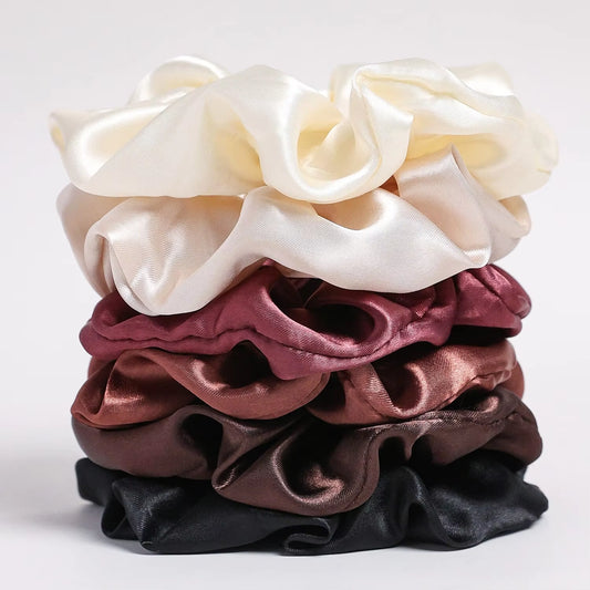 6-Piece Women'S Pure Color Satin Large Scrunchie Daily Simple Atmospheric Set